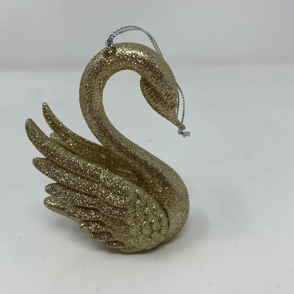 Gold Glitter Swan Holiday Ornament